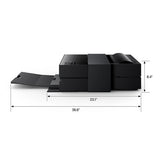 Side profile with dimensions of an Epson SureColor P900 17” Wide Photo Printer and P900 roll adapter attached